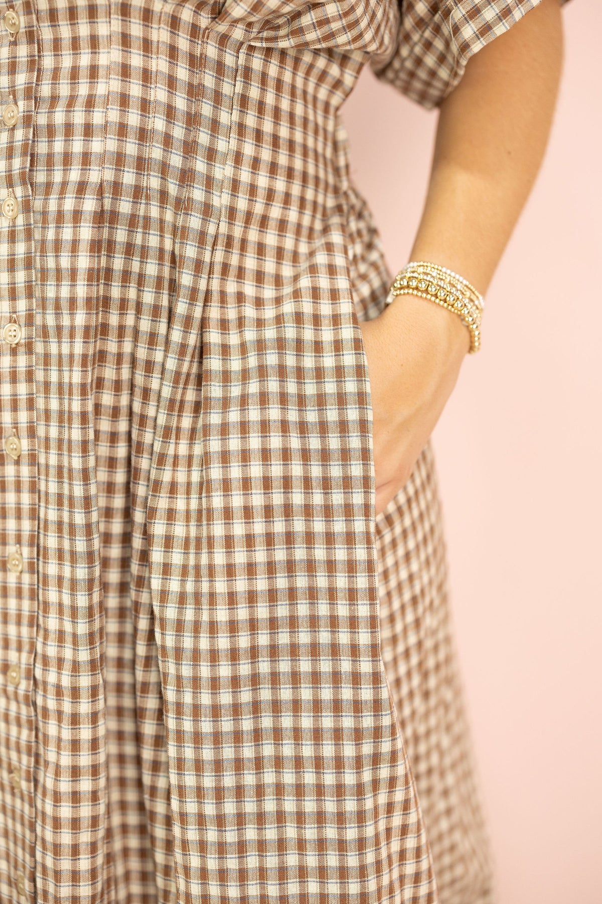 Brown Gingham Button Down Maxi Dress - Clothe Boutique