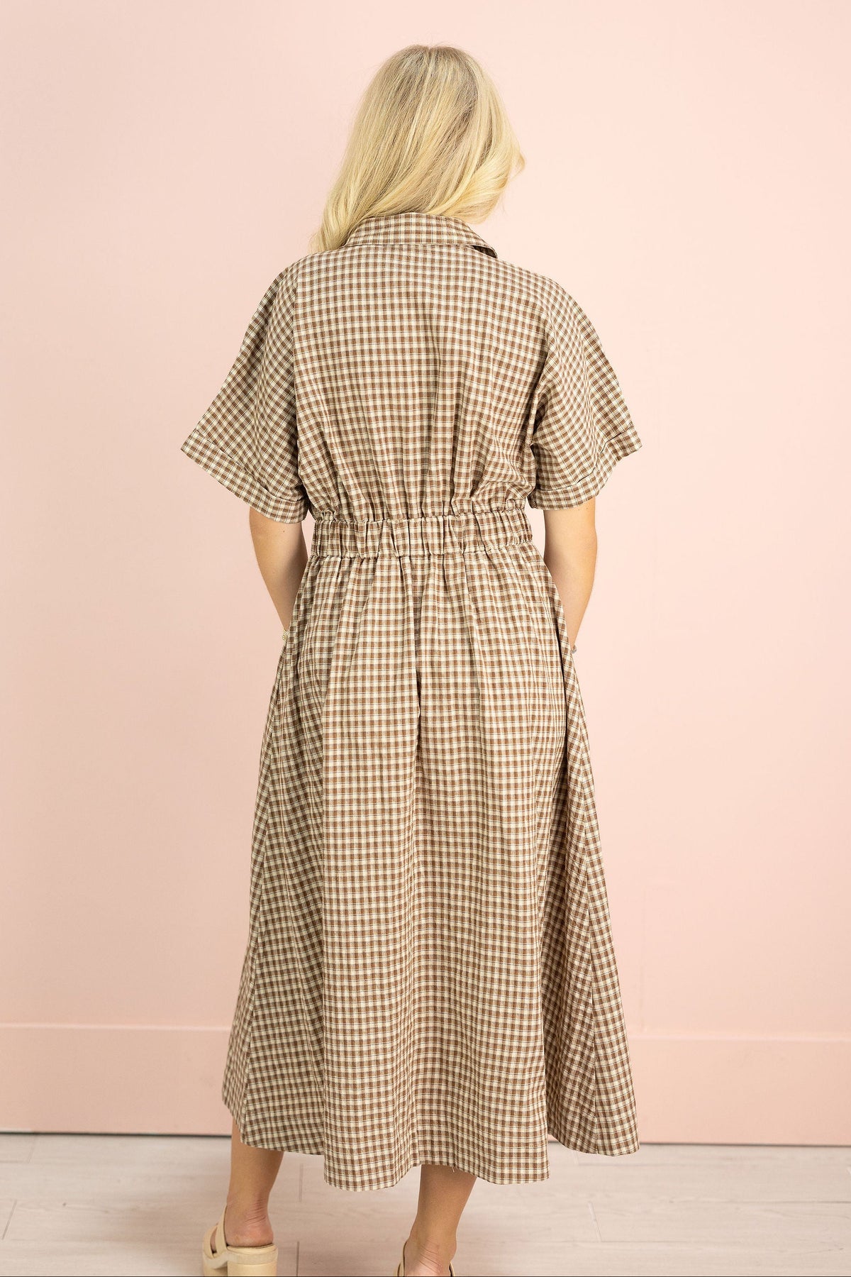 Brown Gingham Button Down Maxi Dress - Clothe Boutique