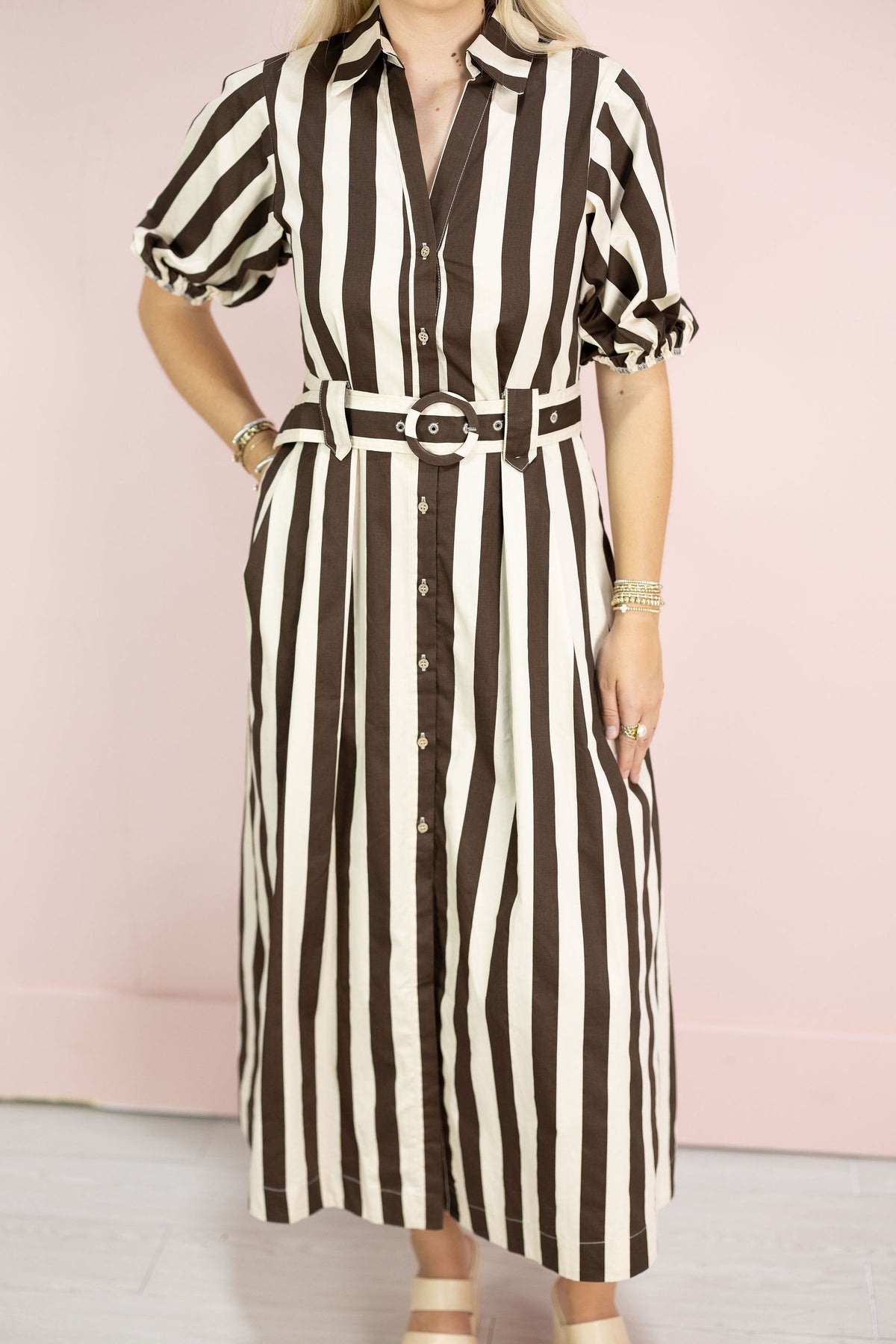 Lindsay Stripe Belted Midi Dress
