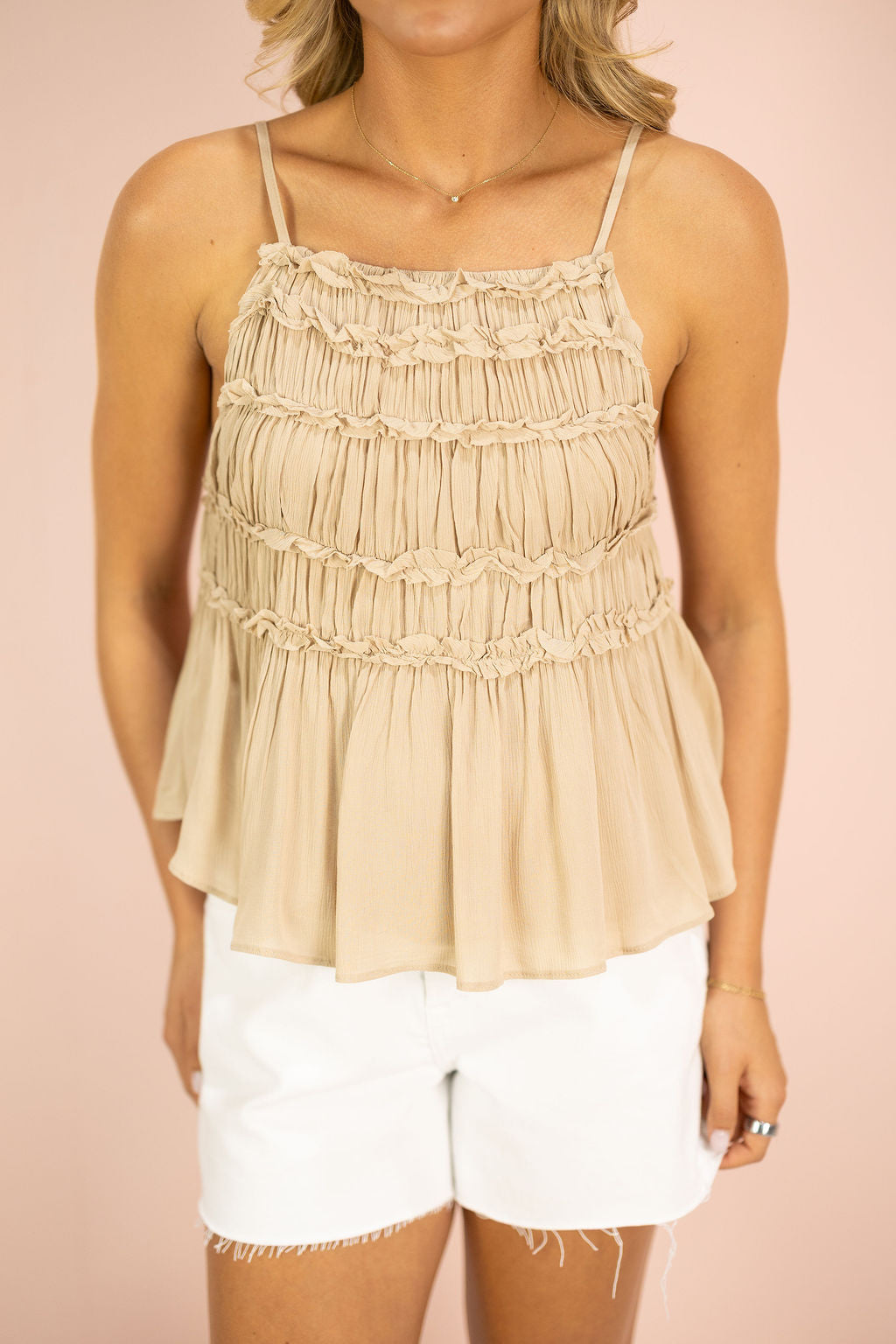 Taupe Flowy Cami Ruffle Top
