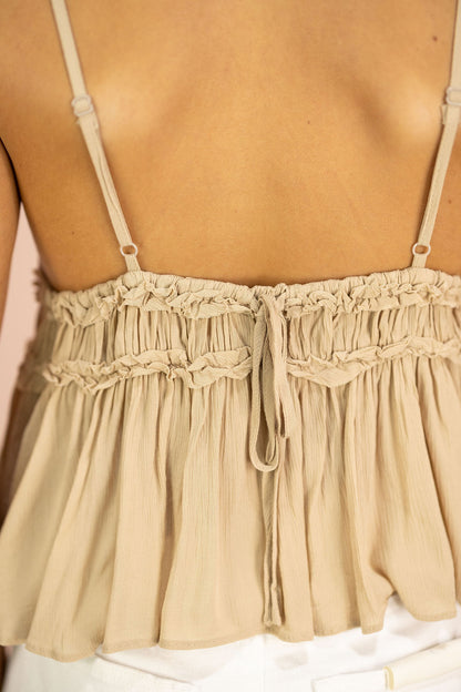 Taupe Flowy Cami Ruffle Top