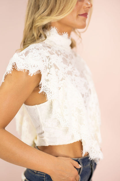 High Neck Lace Top Cream