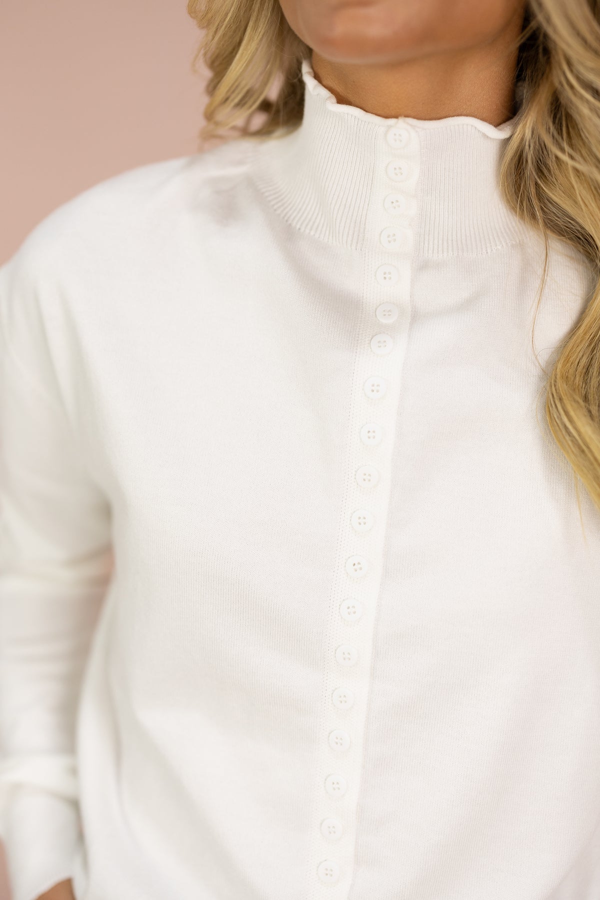 Button Down Mock Neck Sweater Ivory