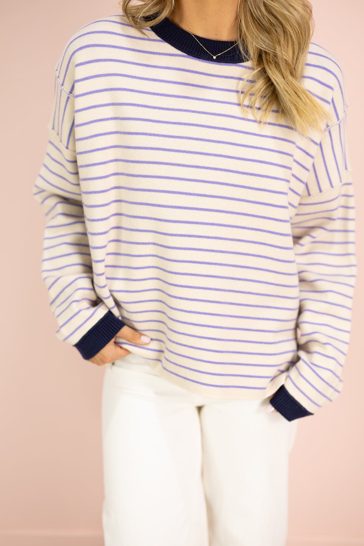 Dolce Contrast Stripe Pullover Navy