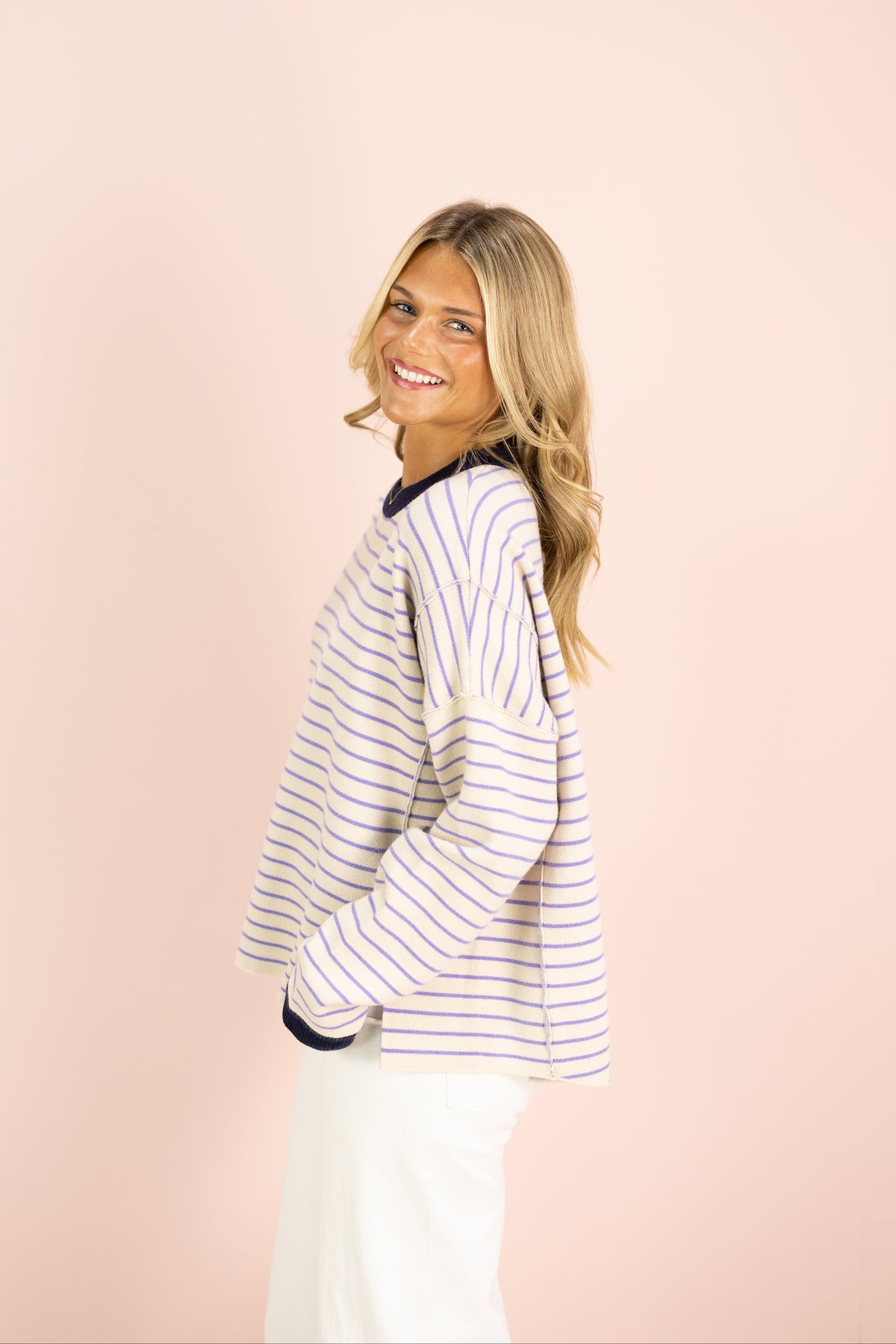 Dolce Contrast Stripe Pullover Navy