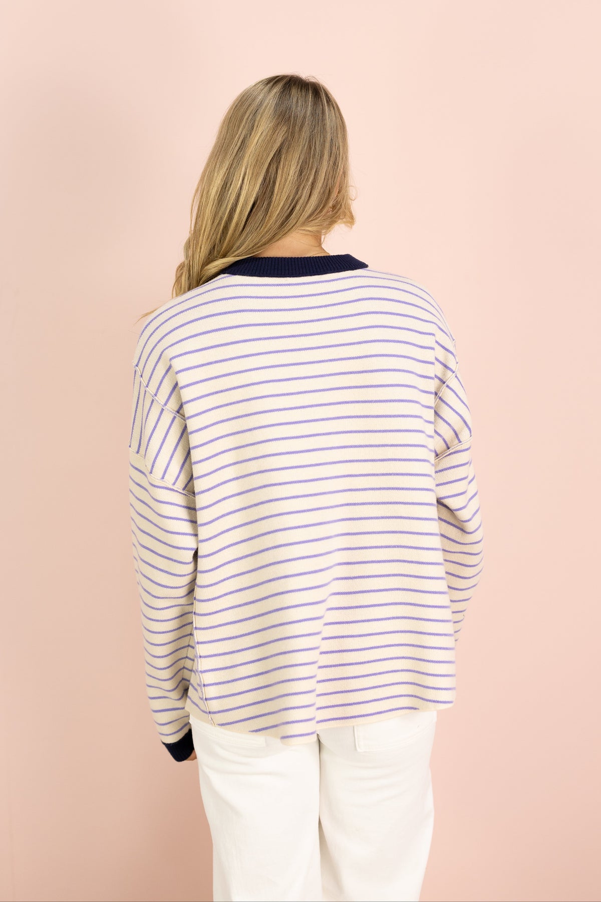 Dolce Contrast Stripe Pullover Navy