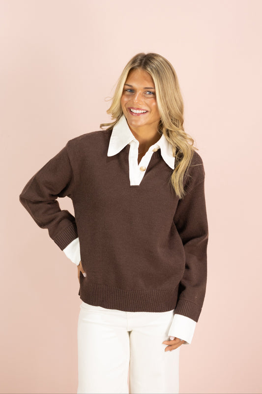 Brown Collared Rugby Sweater