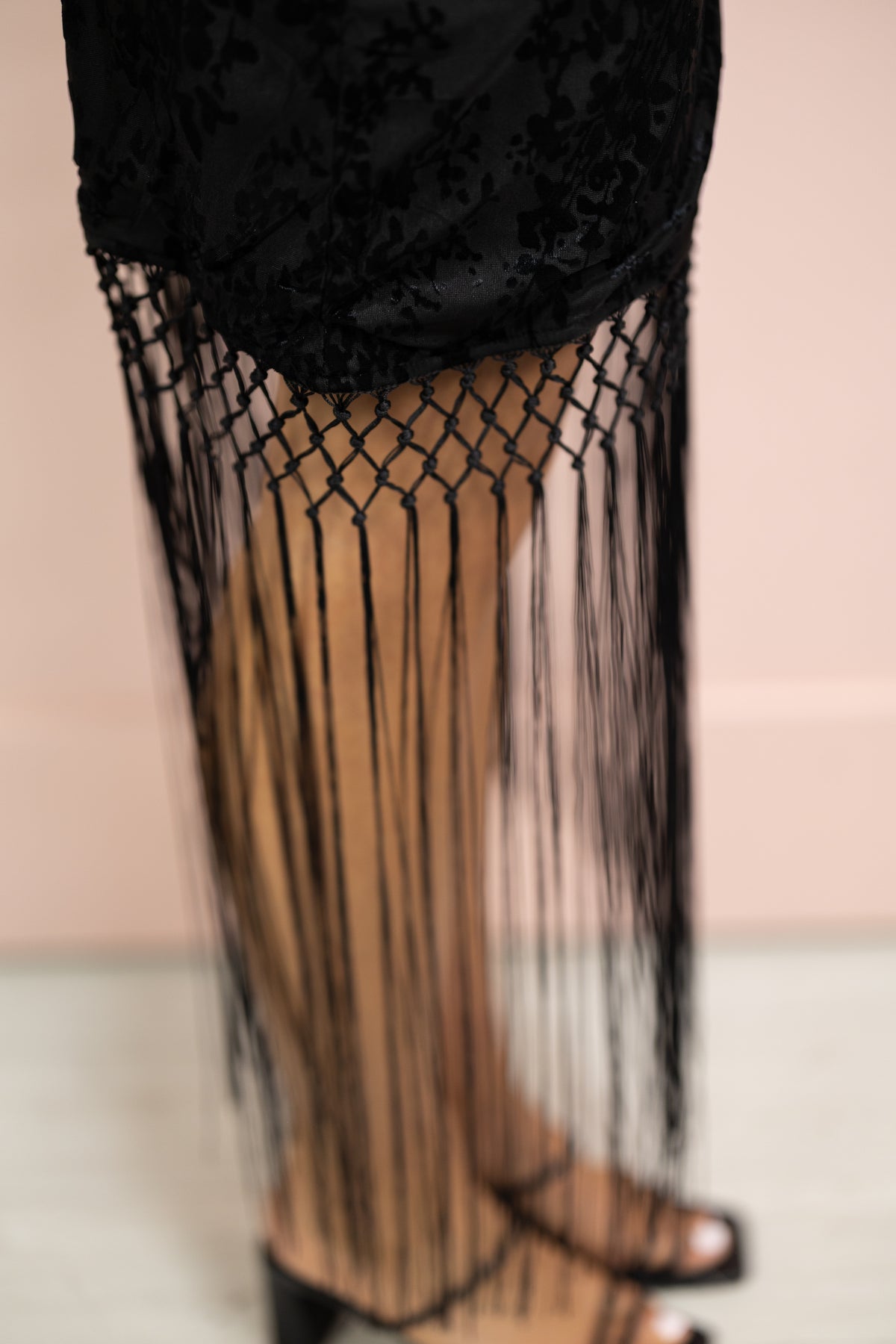 Burnout Velvet Fringe Hem Dress