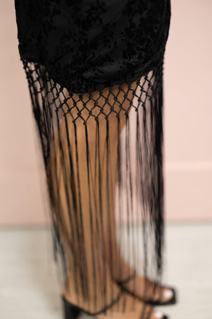 Burnout Velvet Fringe Hem Dress