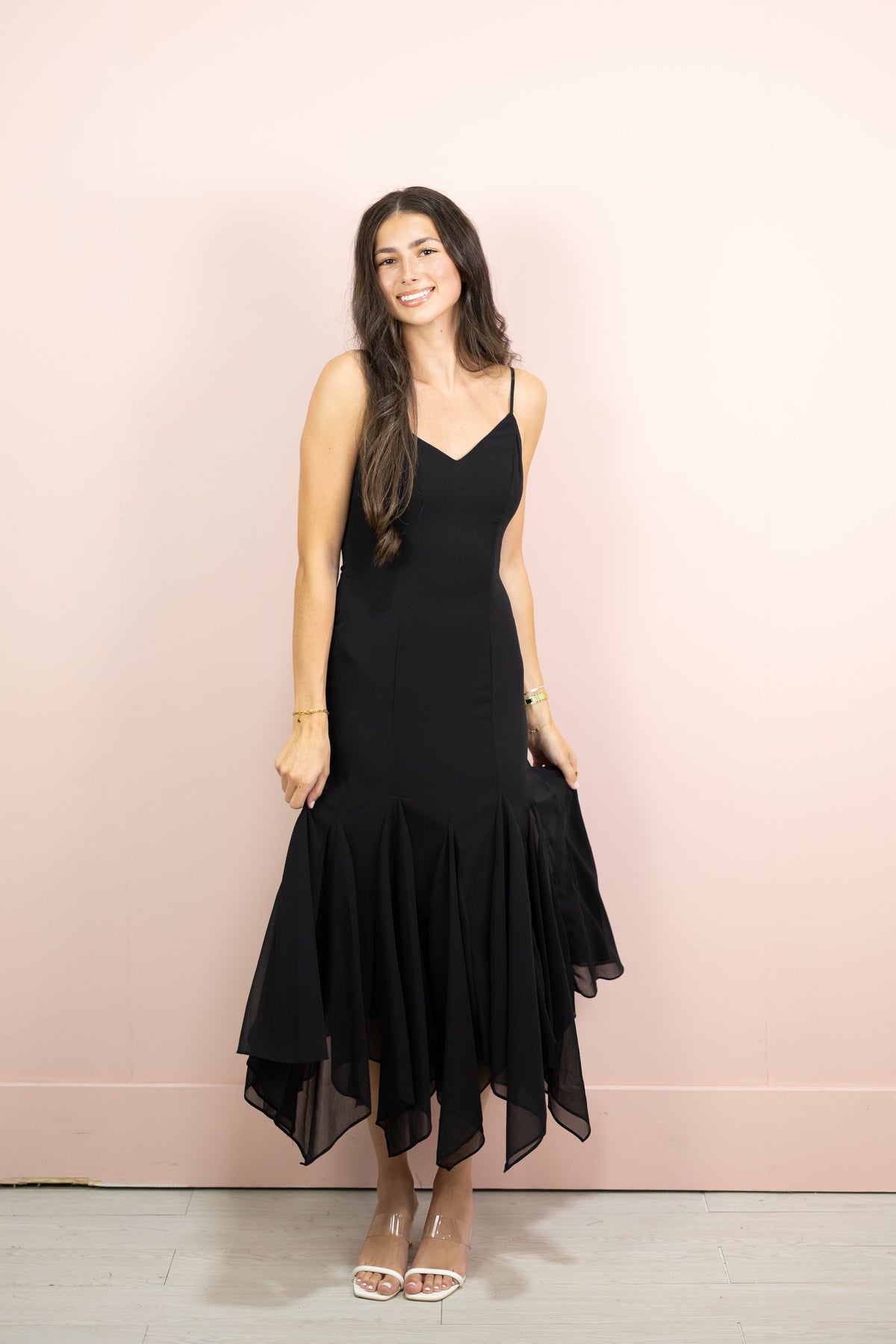 Black Asymmetrical Hem Dress