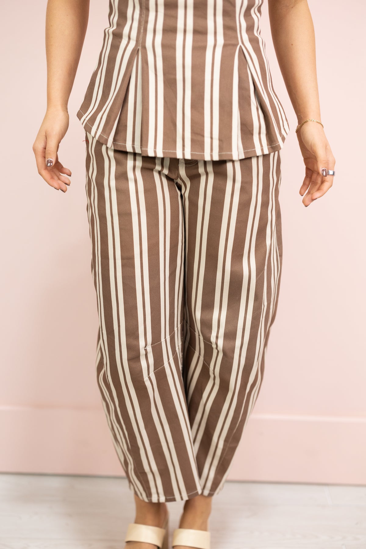 Brown Striped Strapless Top & Pants Set of 2