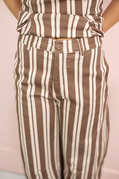Brown Striped Strapless Top & Pants Set of 2