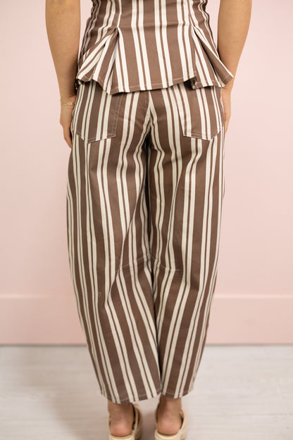 Brown Striped Strapless Top & Pants Set of 2