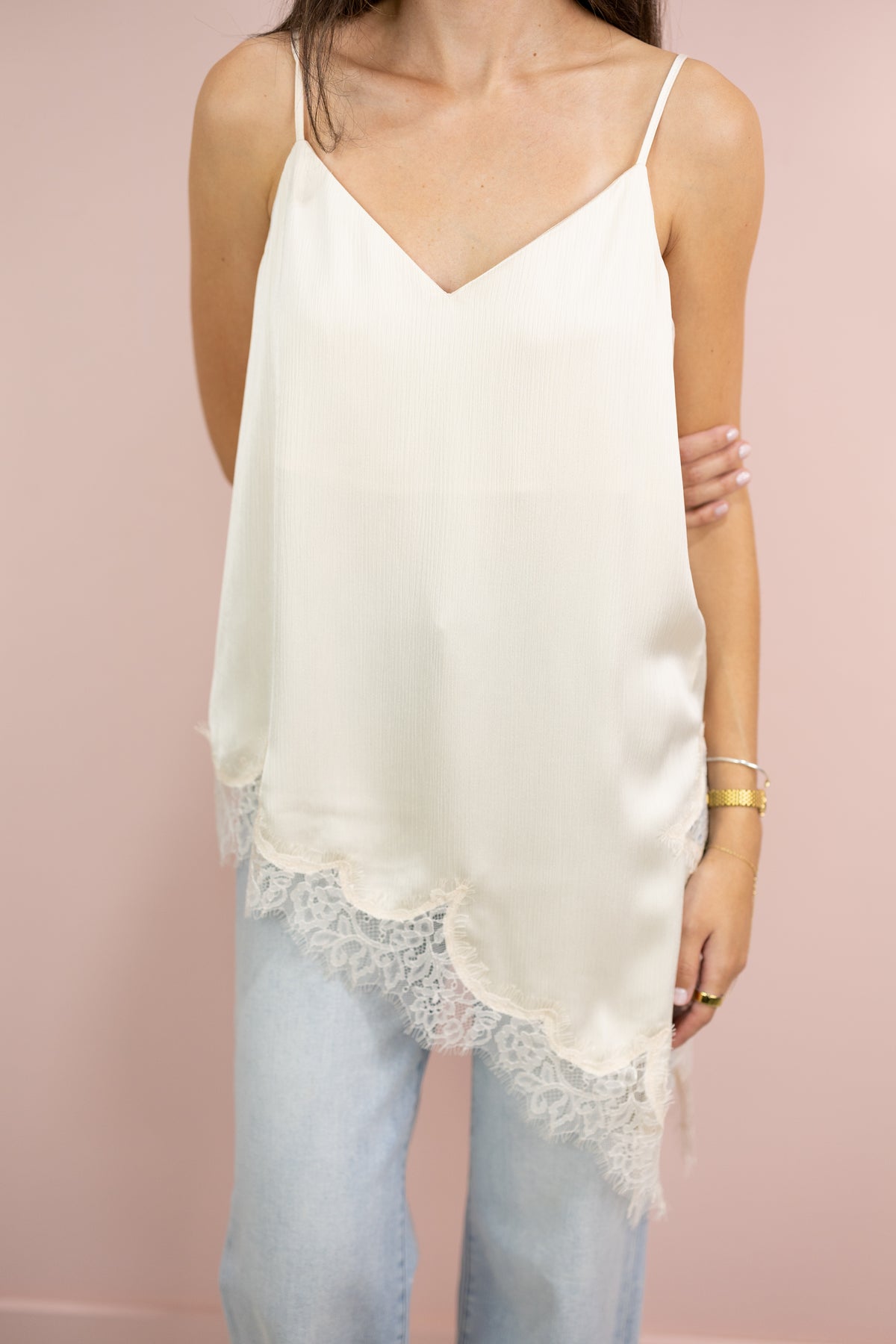 Asymmetrical Lace Hem Cami Ivory