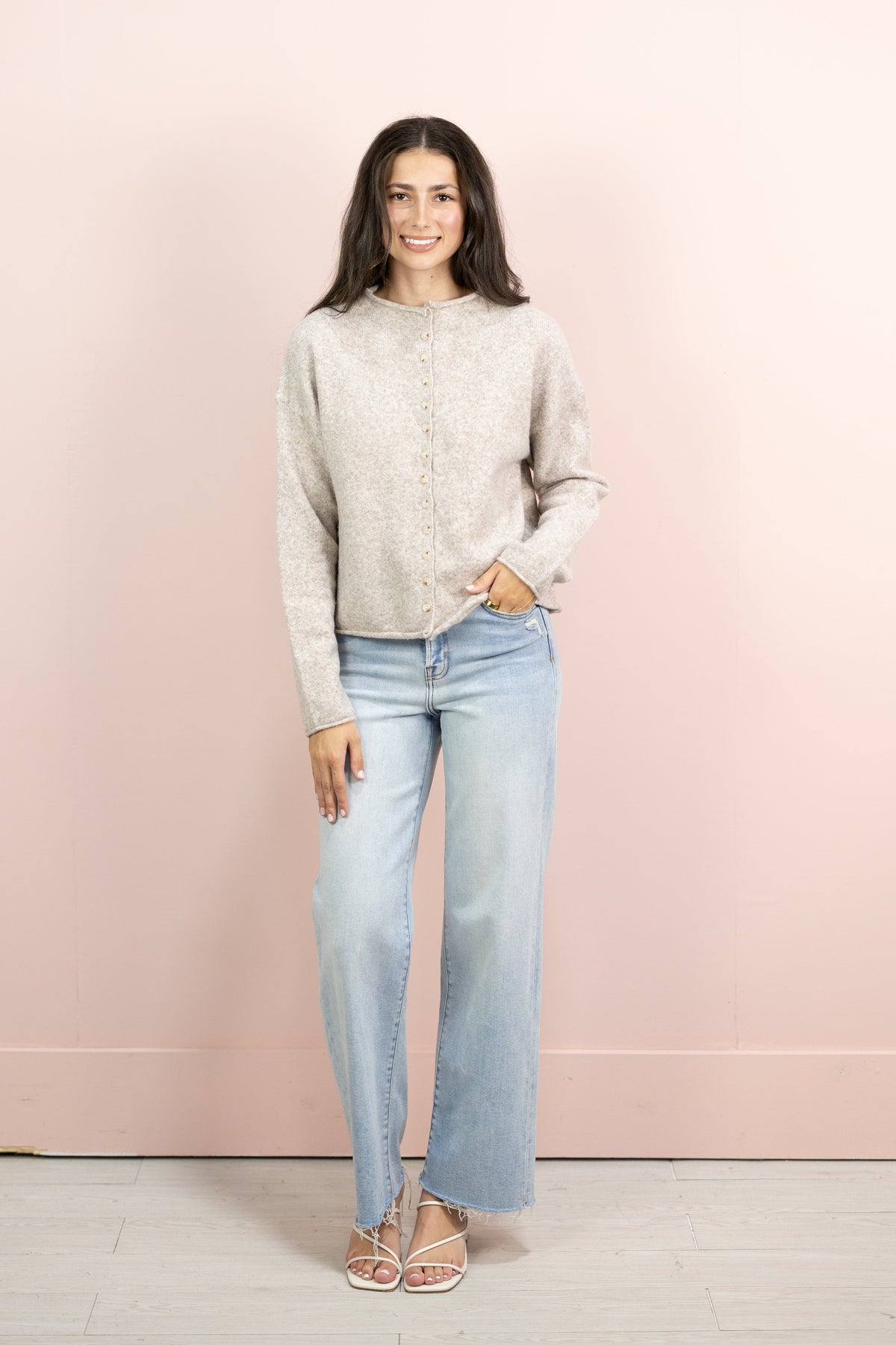 Mock Neck Cardigan Oat