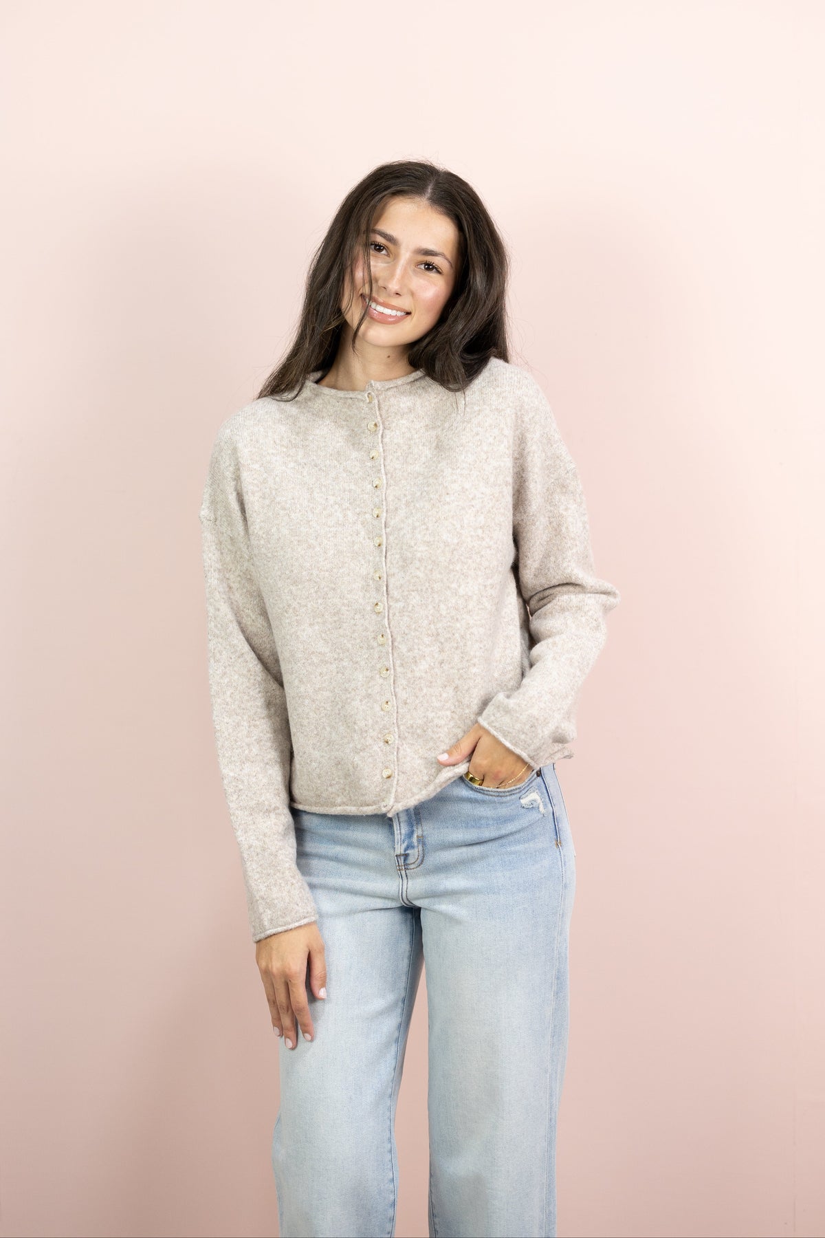 Mock Neck Cardigan Oat