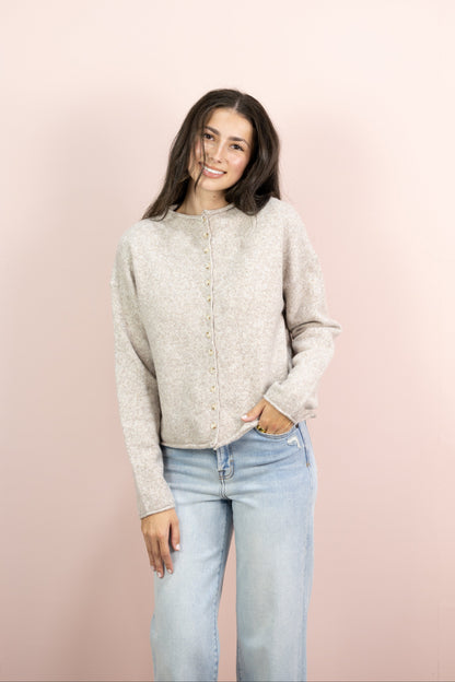 Mock Neck Cardigan Oat