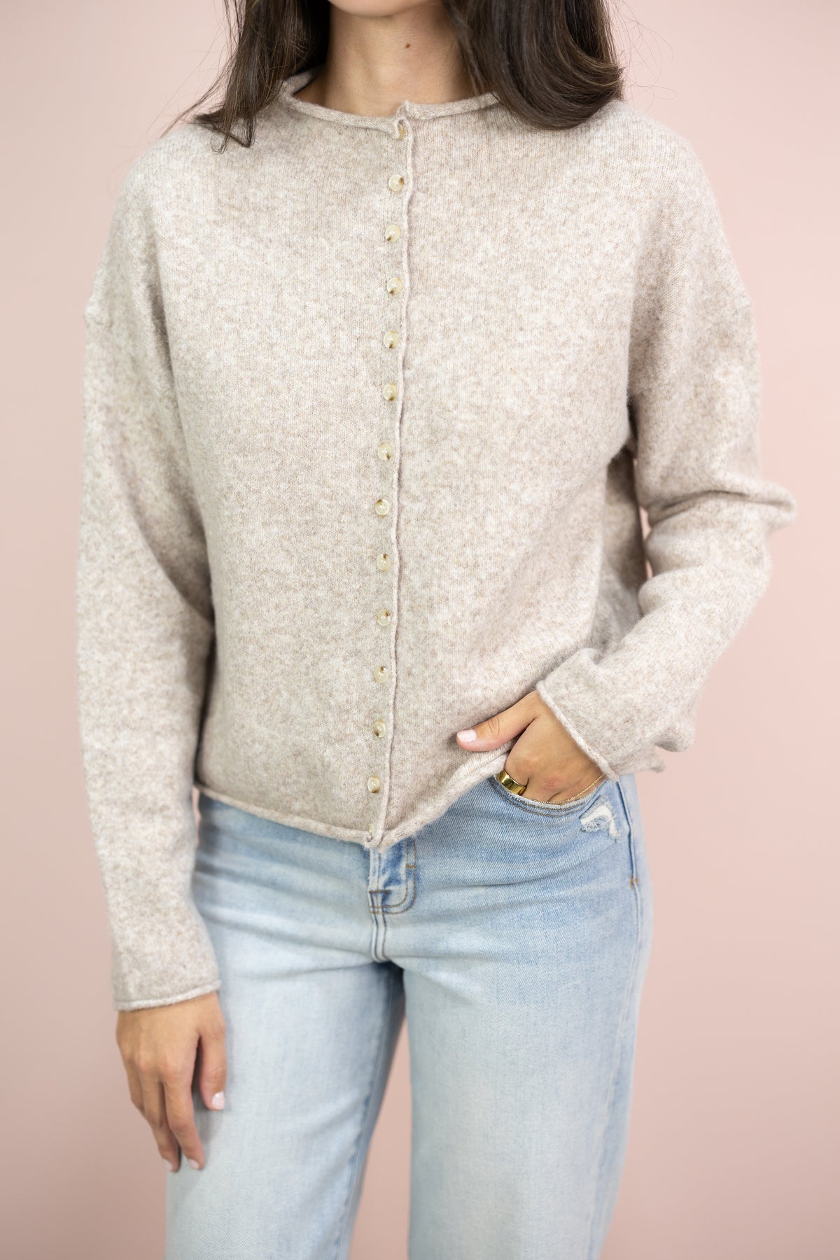 Mock Neck Cardigan Oat