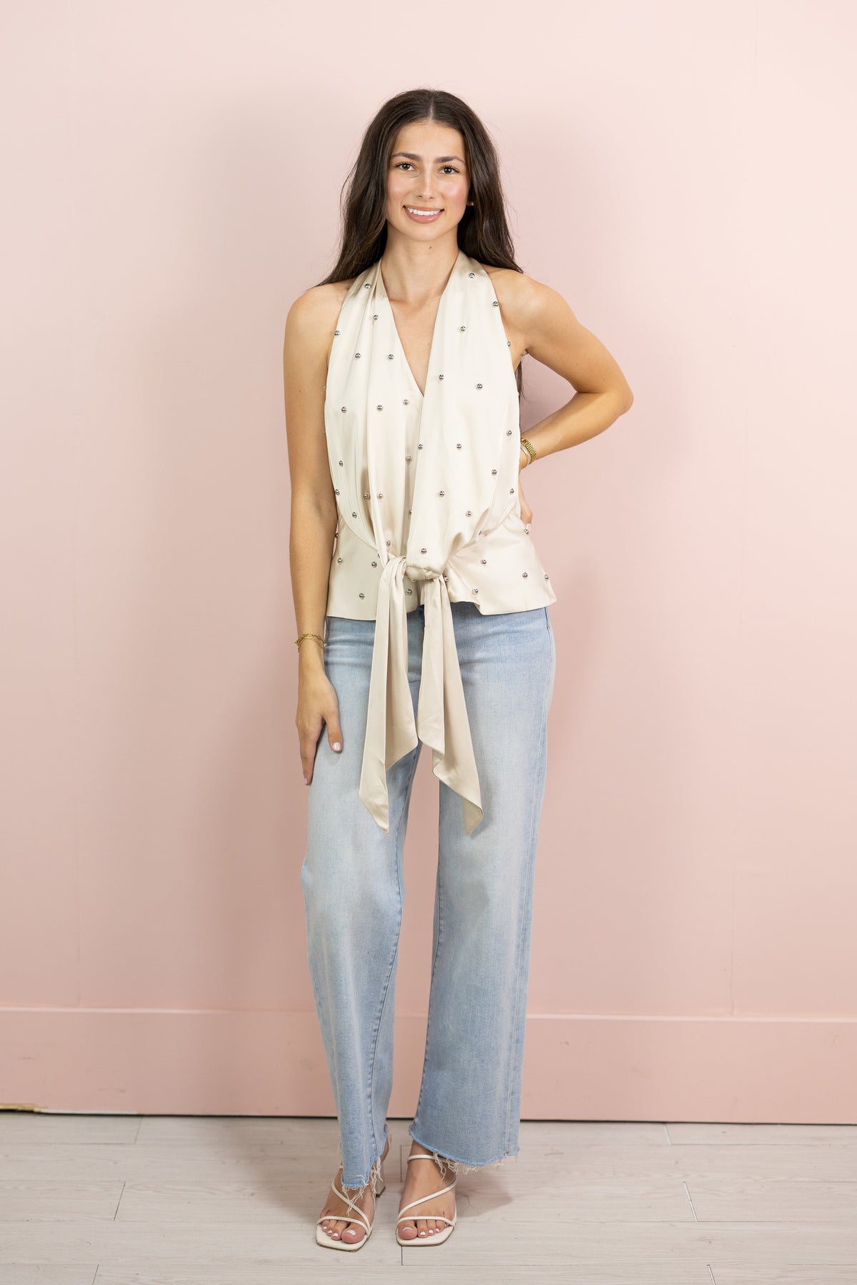 Champagne Tied Front Halter Top