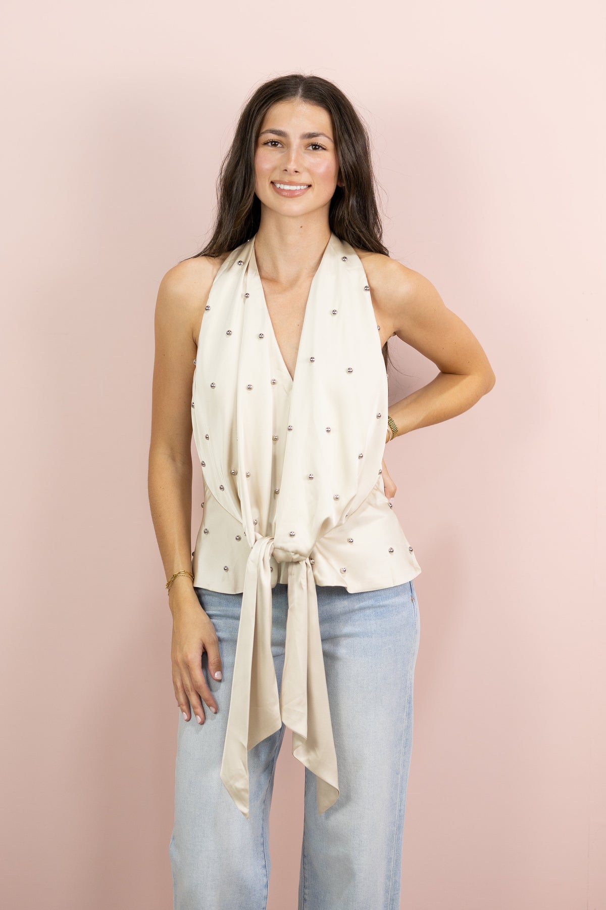 Champagne Tied Front Halter Top