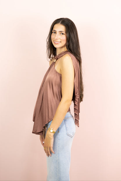 Pleated Satin Halter Top Rose