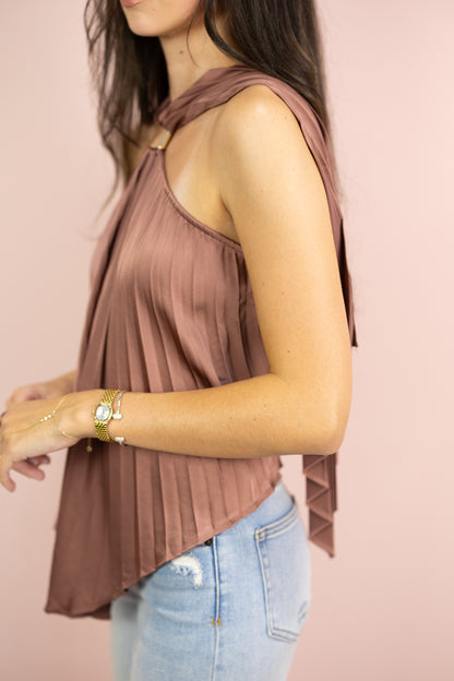 Pleated Satin Halter Top Rose