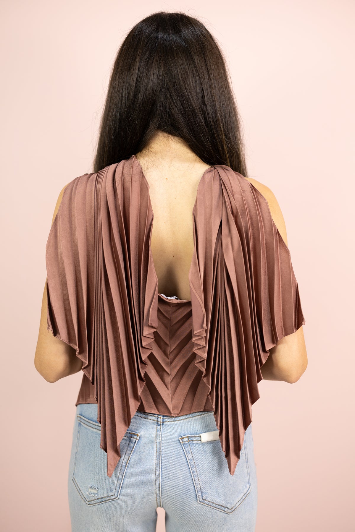 Pleated Satin Halter Top Rose