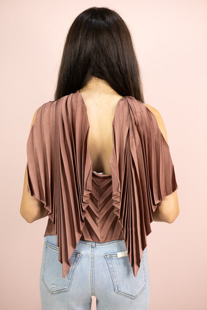 Pleated Satin Halter Top Rose