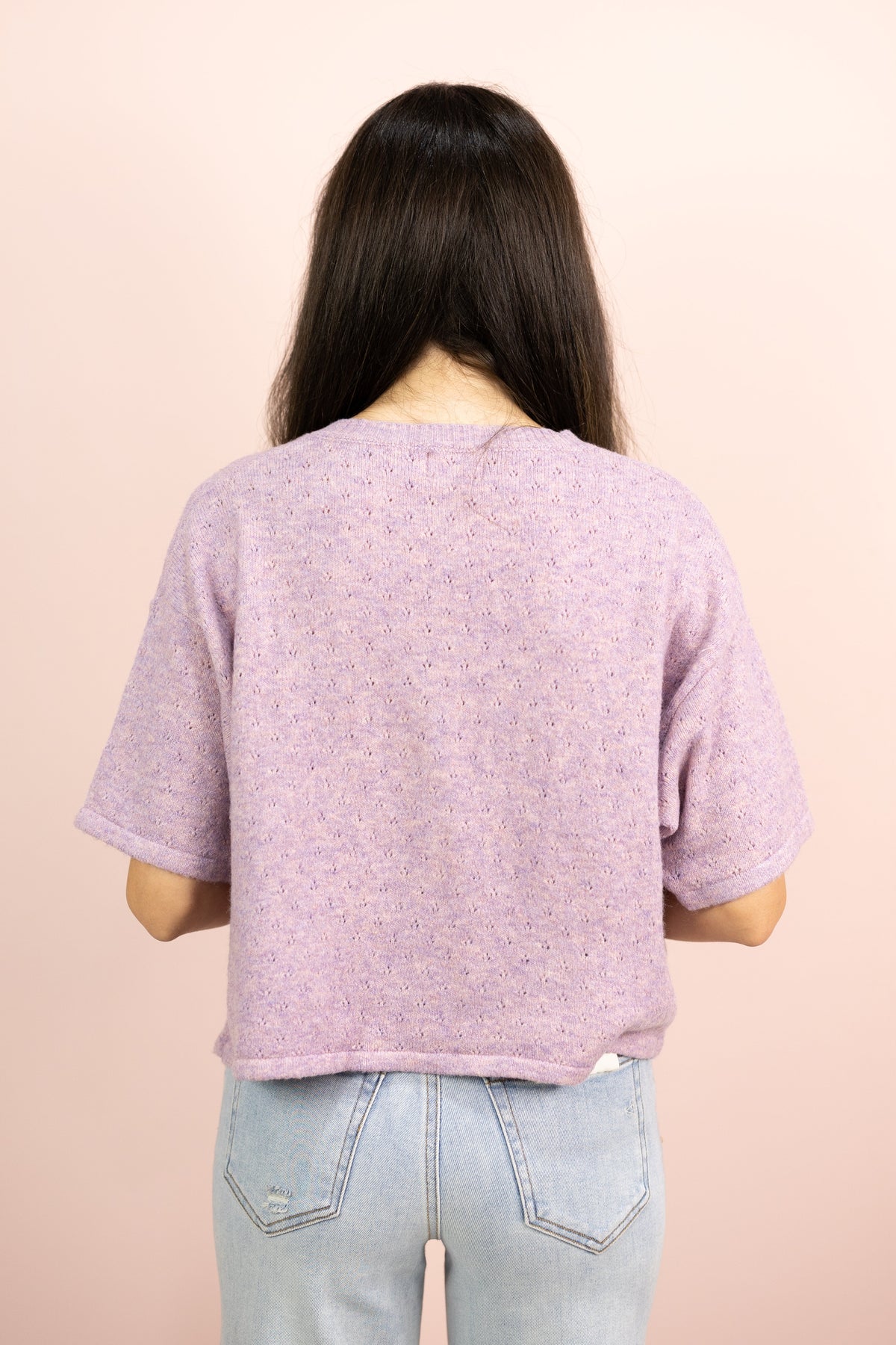 Pointelle Short Sleeve Cardigan Lilac