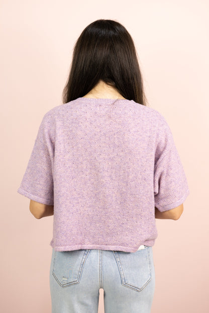 Pointelle Short Sleeve Cardigan Lilac
