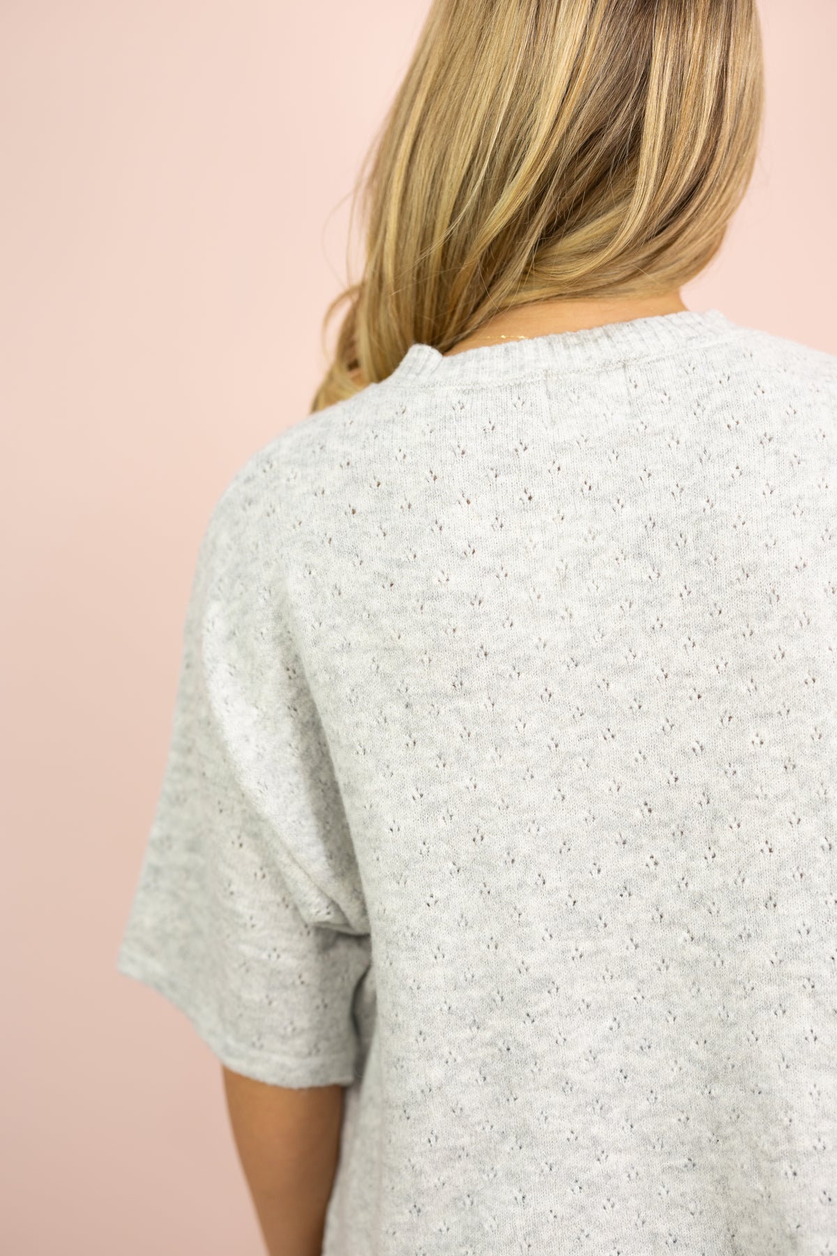 Pointelle Short Sleeve Cardigan Grey