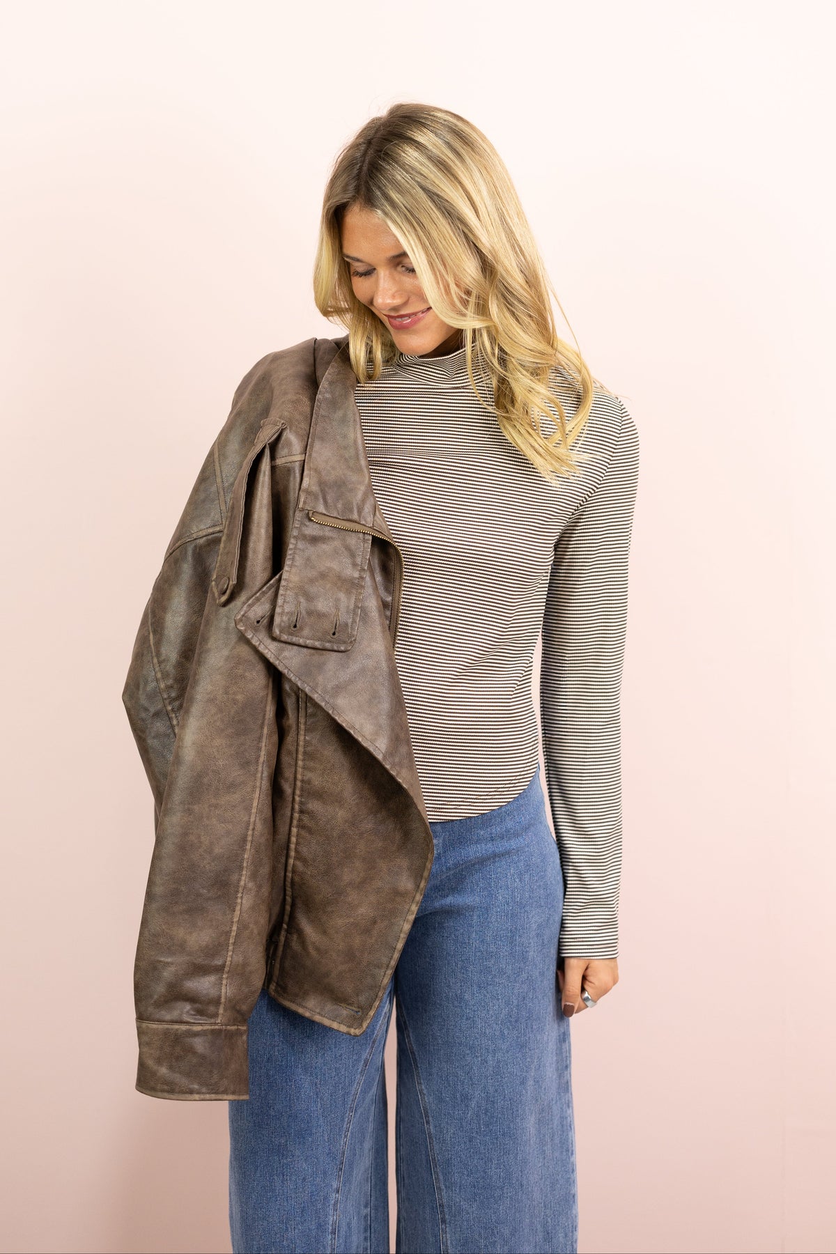 Striped Turtleneck Long Sleeve Brown