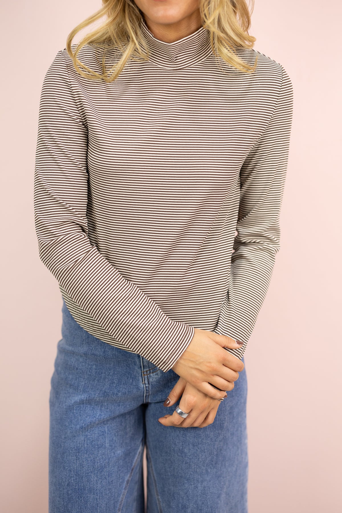 Striped Turtleneck Long Sleeve Brown