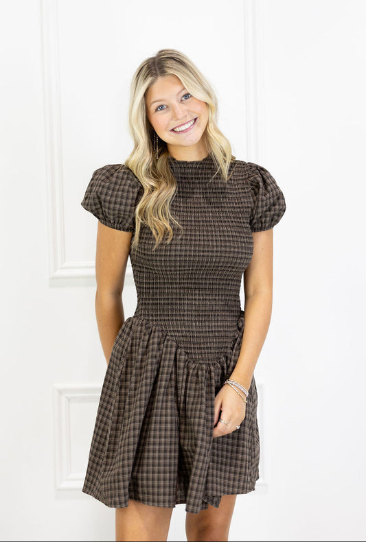 Brown Check Smock Dress