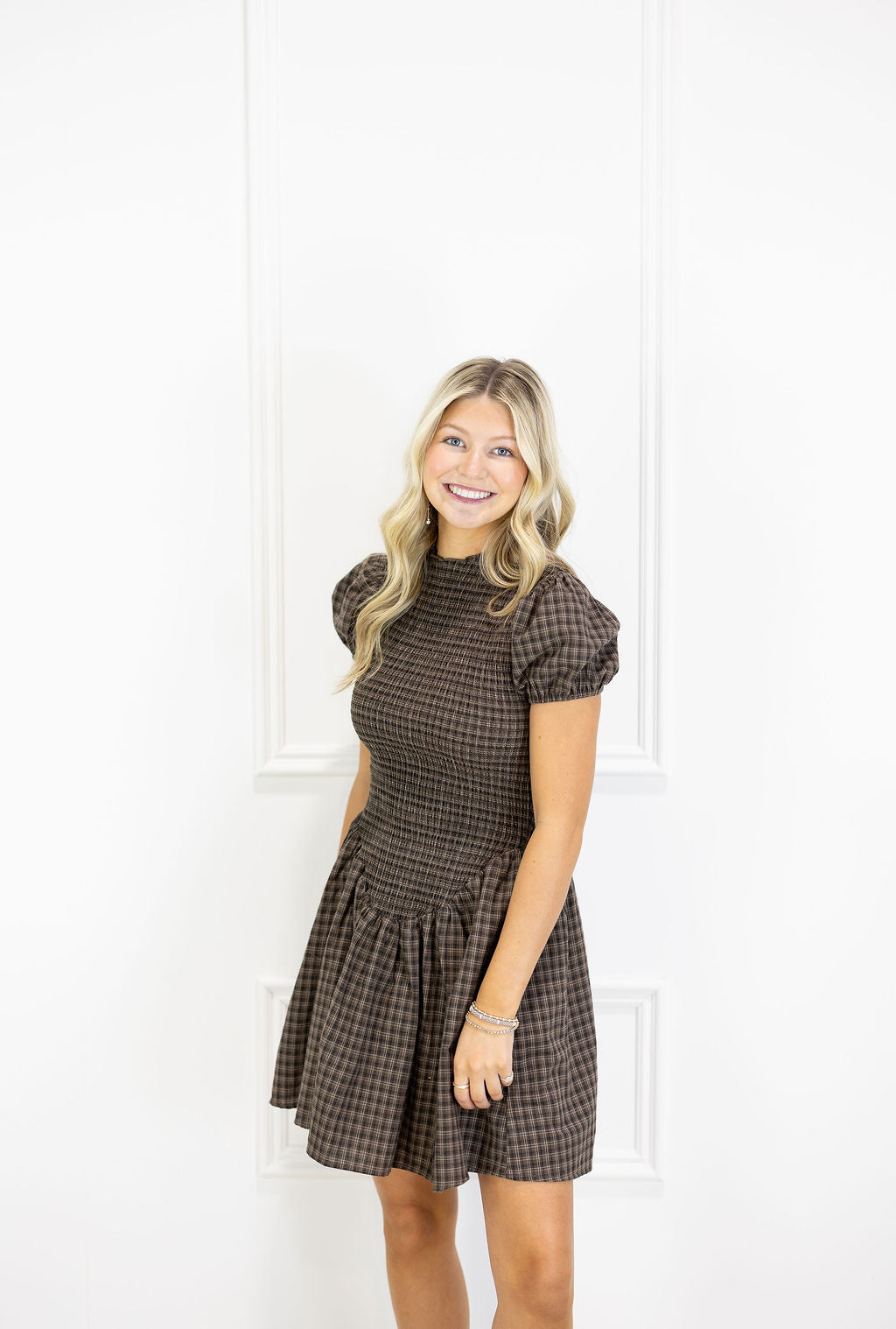 Brown Check Smock Dress