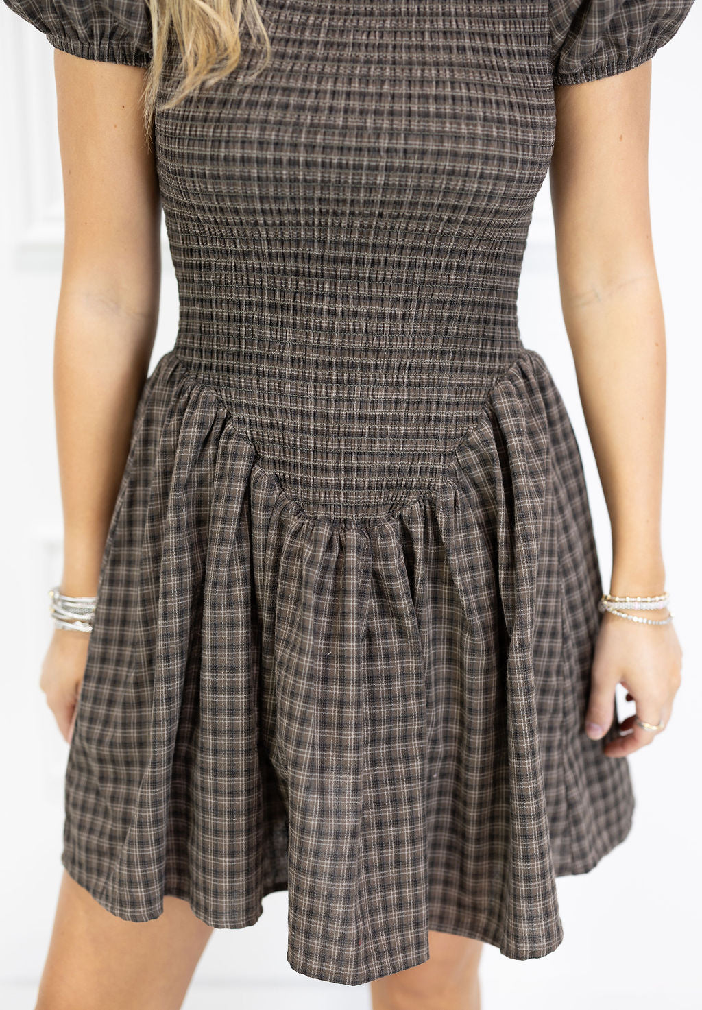 Brown Check Smock Dress