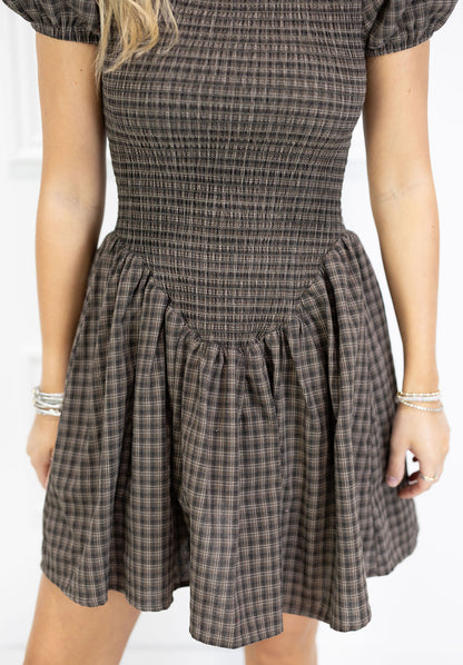 Brown Check Smock Dress