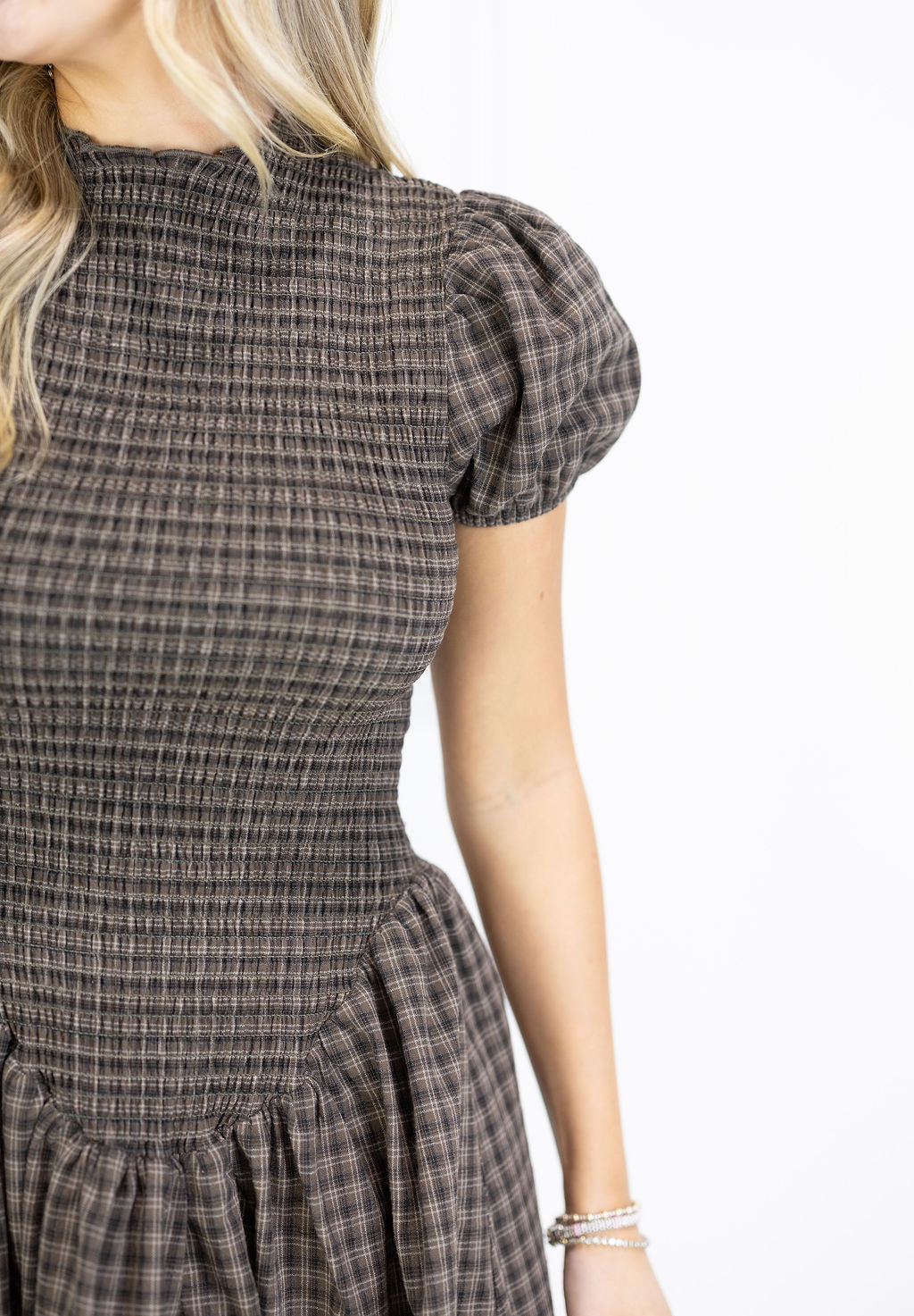 Brown Check Smock Dress