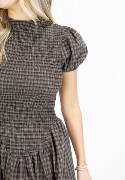 Brown Check Smock Dress