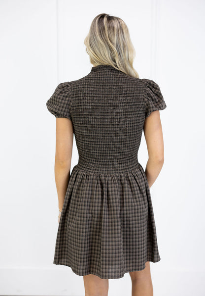 Brown Check Smock Dress