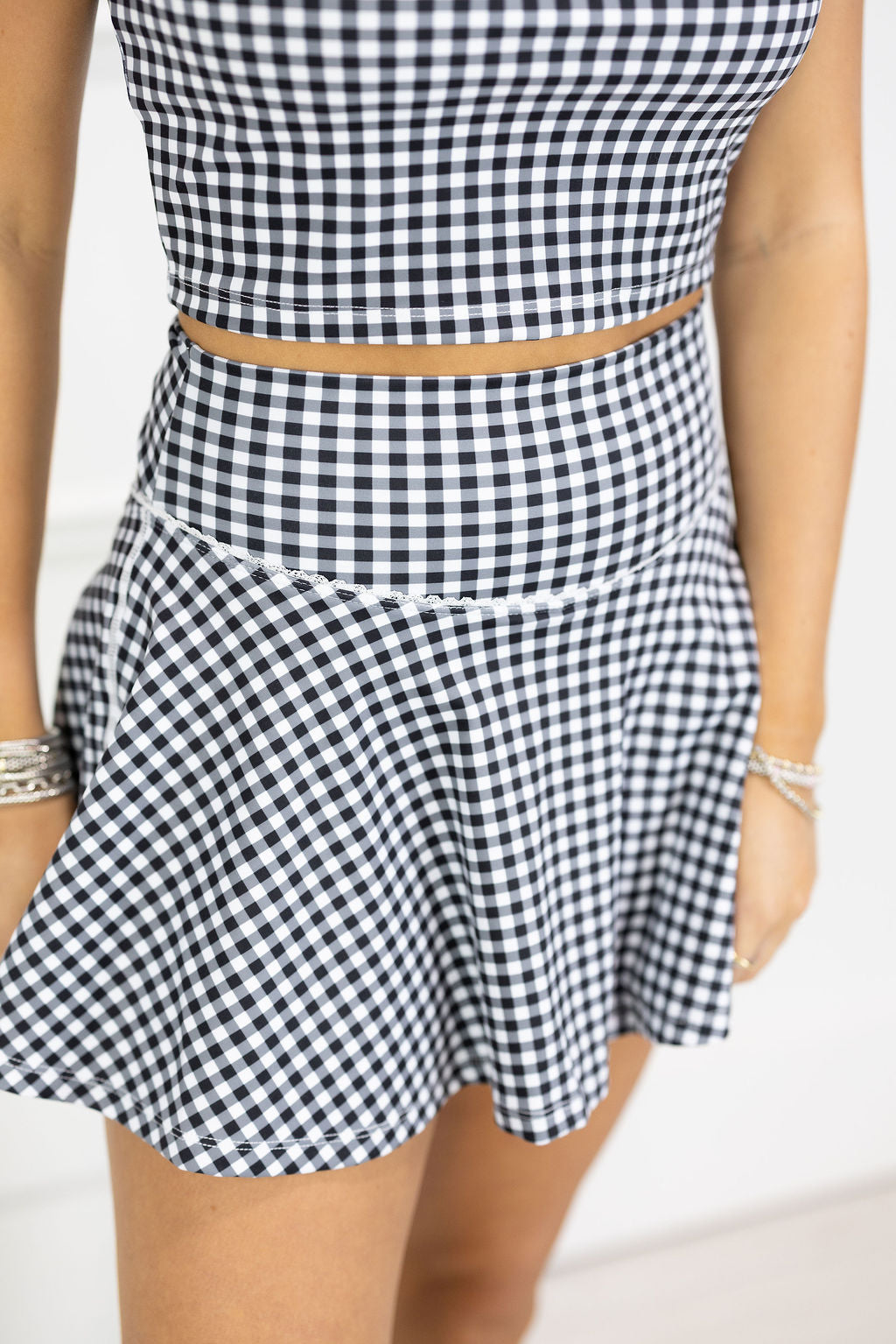 Black Gingham Active Skirt