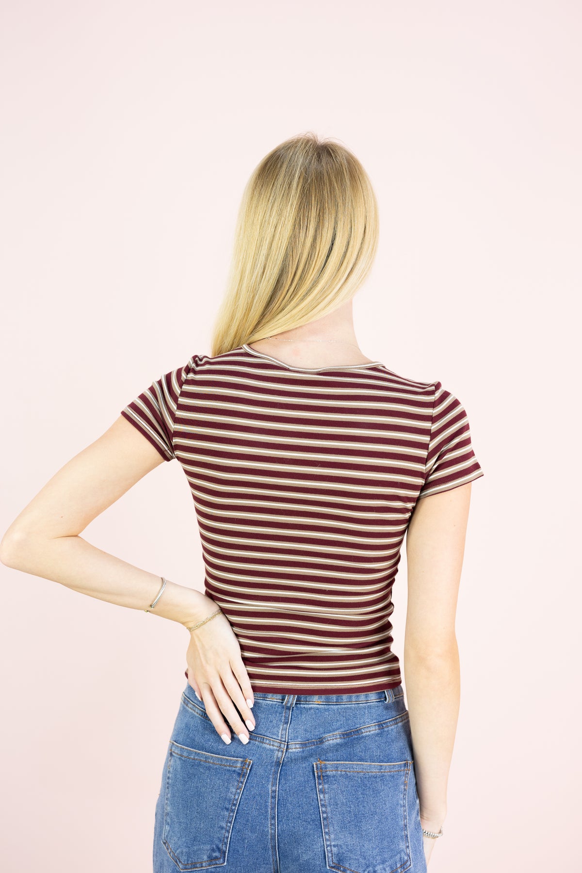 Striped Button Top Oxblood