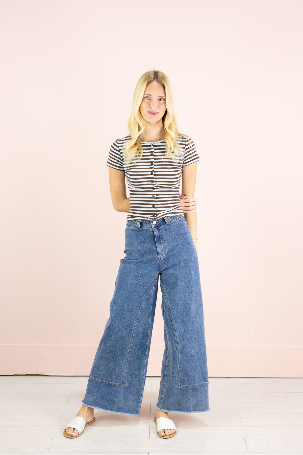 Striped Button Top Brown
