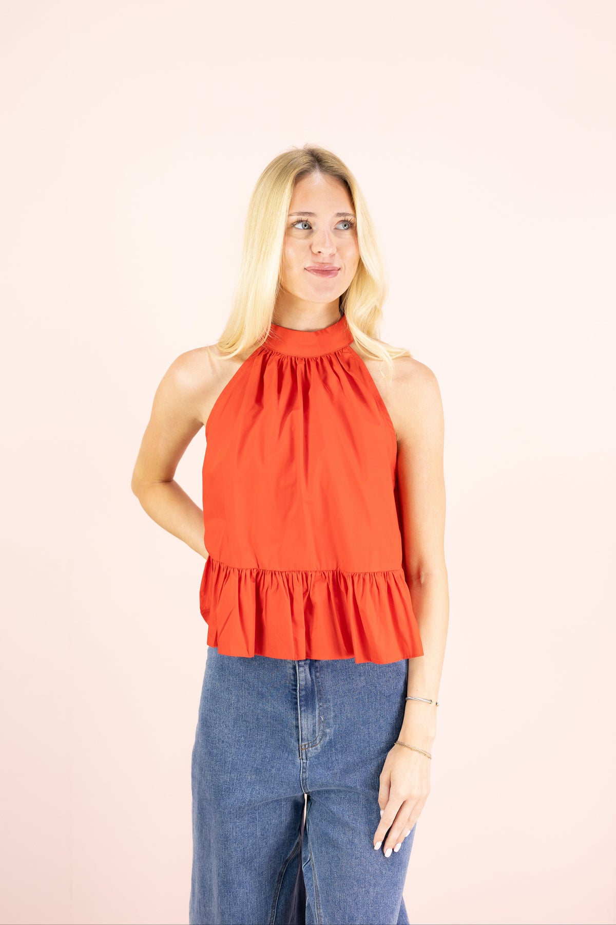 Halter Neck Flare Top Red