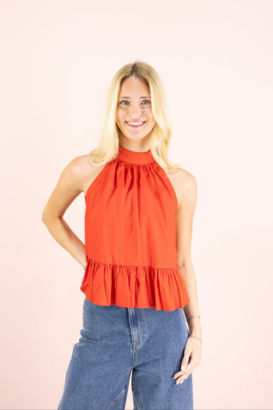 Halter Neck Flare Top Red