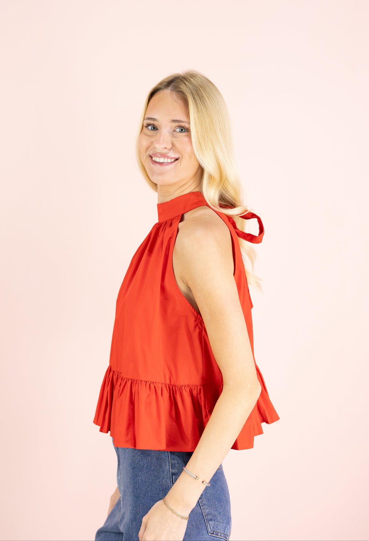 Halter Neck Flare Top Red