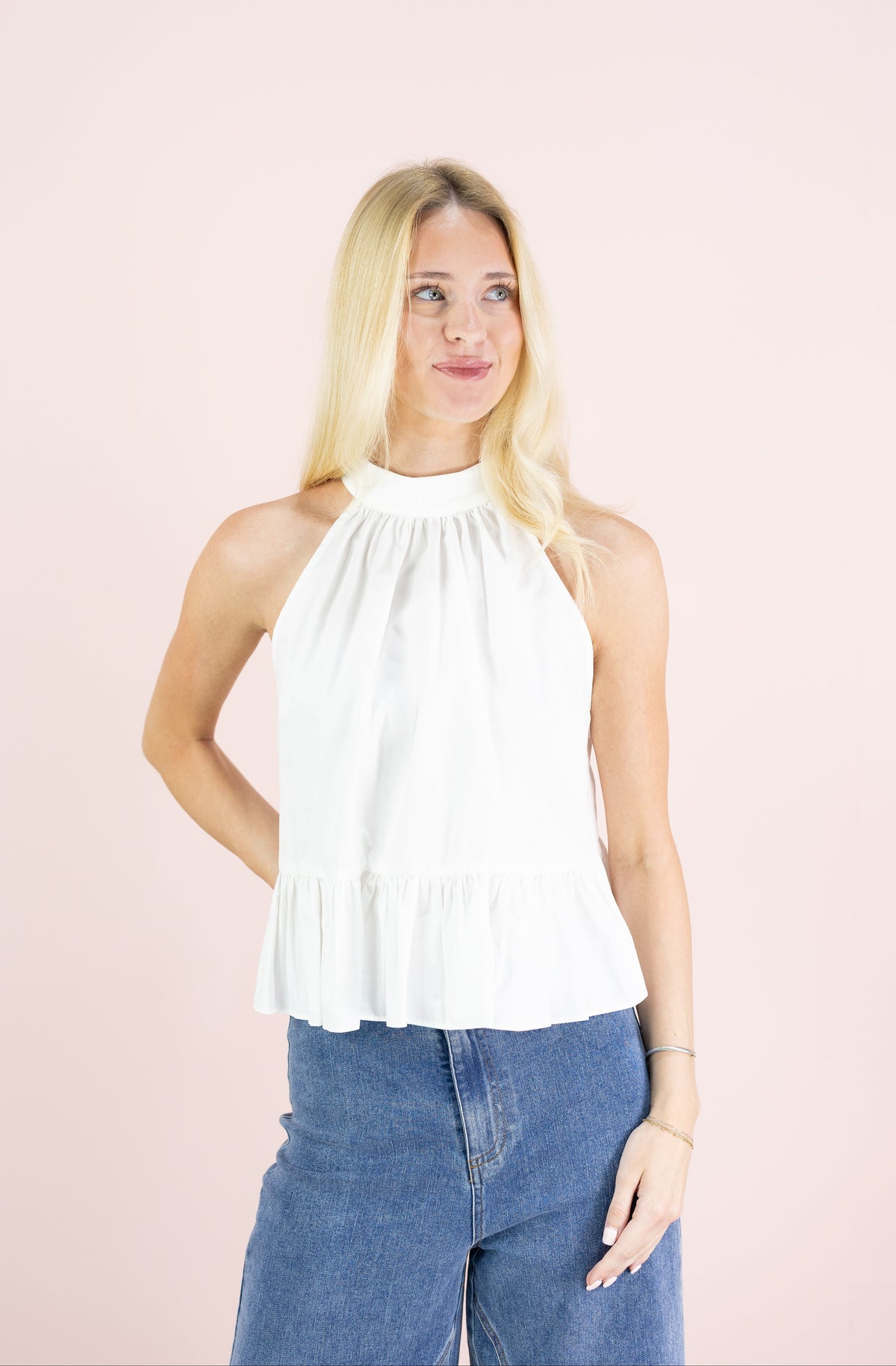 Halter Neck Flare Top White