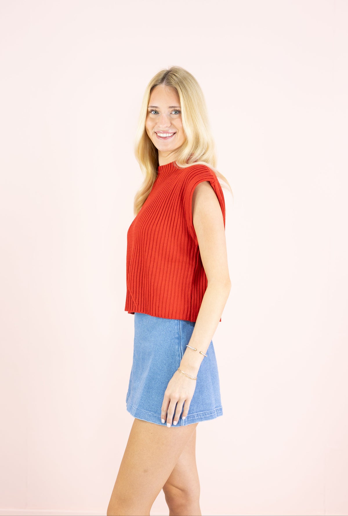 Red Ribbed Sweater Top