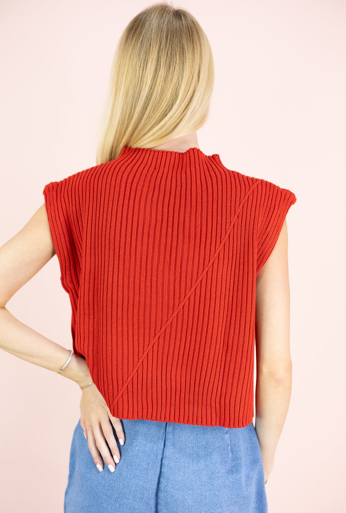 Red Ribbed Sweater Top