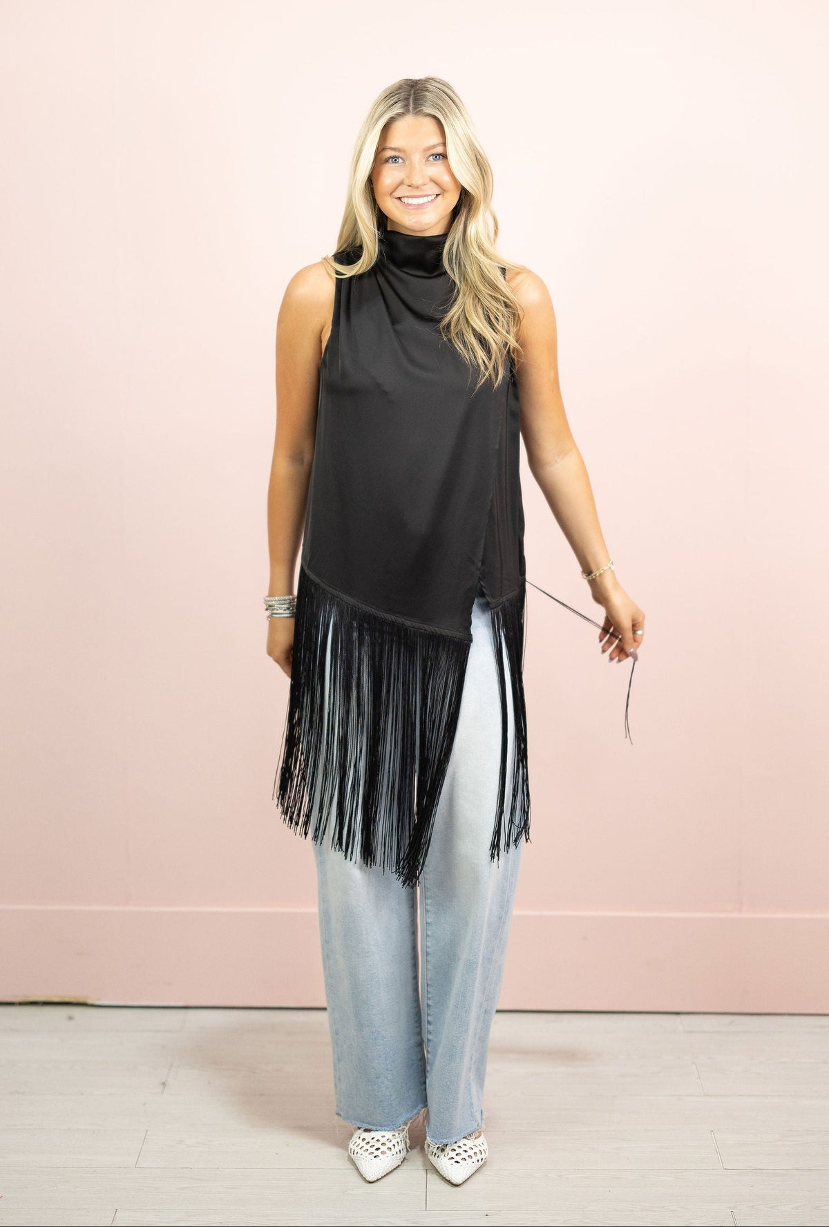 Fringe Hem Top Black